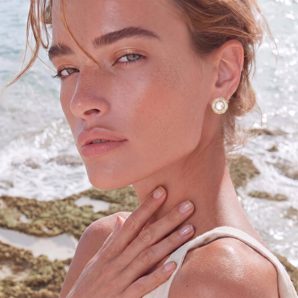 Baguette Crystal Pearl Stud Earrings